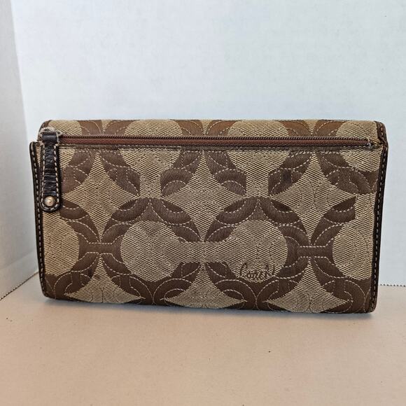 Coach Vintage Signature Brown Tan Logo Long Trifold Wallet Checkbook Clutch - Picture 6 of 12